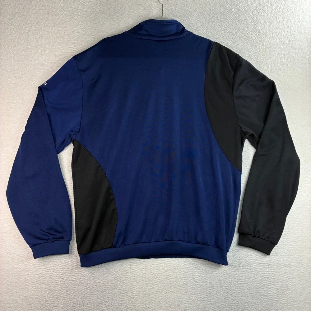 Y2K Adidas Track Jacket Men L Blue Black Full Zip Silky Hoodie Vintage